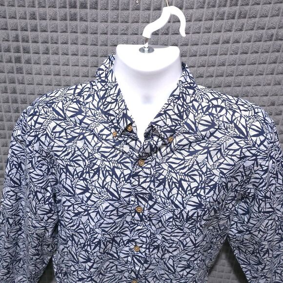 Button Long Sleeve Collared Shirt Mens Lg NWT Blue Tropical Lightweight Cotton - Picture 7 of 14